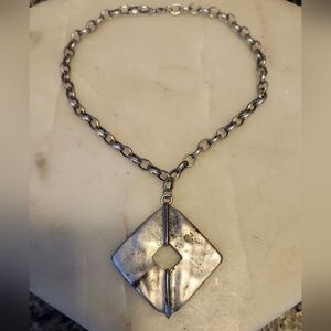 Silver Toned Large Chain Geometric Pendant Necklace
